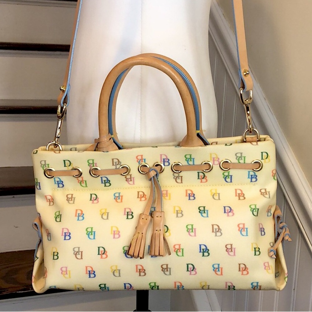 DOONEY & BOURKE Rainbow Zipper Monogram Logo Leather Tote Crossbody Shoulder Bag